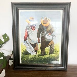 Peruvian Harvesters Watercolor Original Art Framed Portrait in Frame 14x17